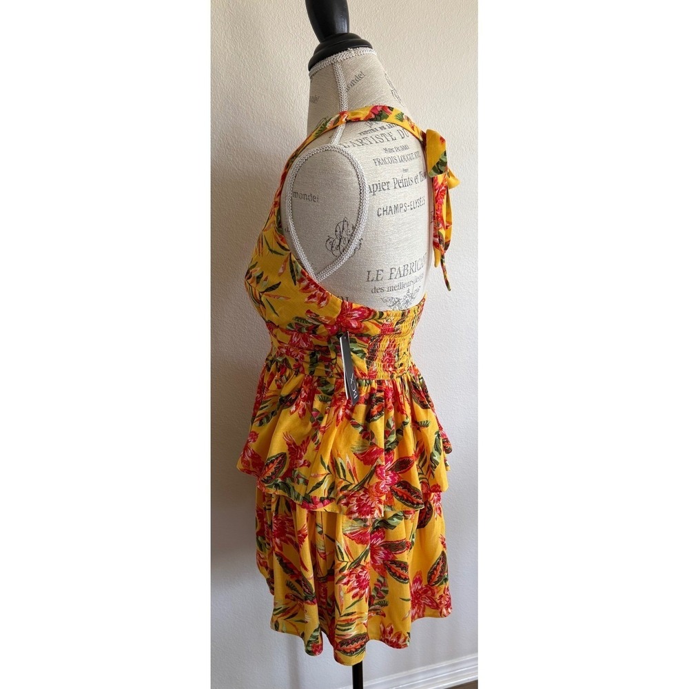 BCX Juniors Halter Style Tiered Mini Dress Floral Size XS Hawaiian Summer - Picture 3 of 6